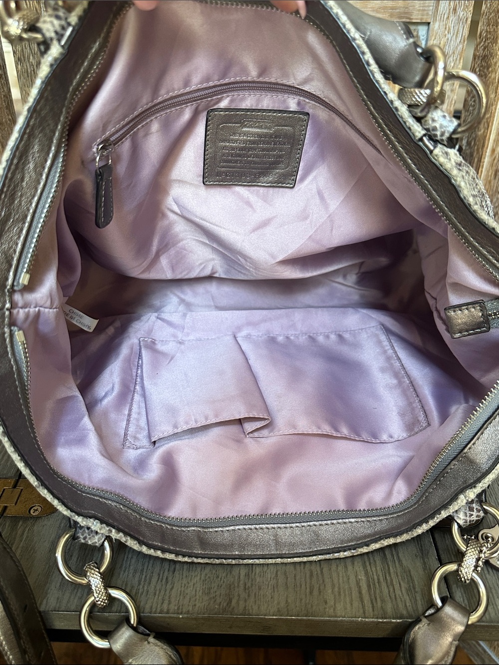 Coach Campbell Snakeskin Embossed Leather Satchel Shoulder Bag F24852 - Picture 10 of 16